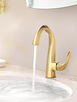 wowow single handle high arc brushed gold bathroom faucet 2