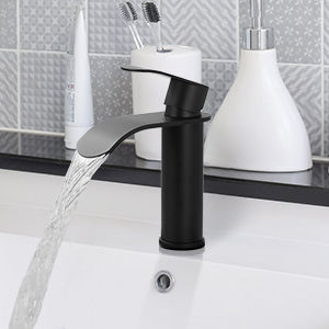 wowow matte black single handle waterfall spout bathroom faucet with deck plate 1