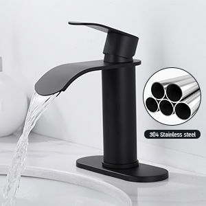 wowow matte black single handle waterfall spout bathroom faucet with deck plate 2