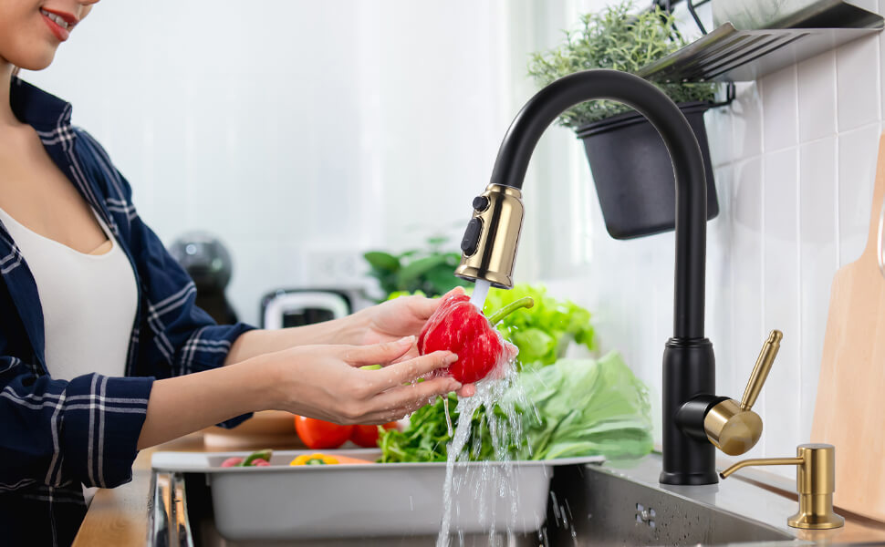 Black Gold Pull Down Kitchen Faucet