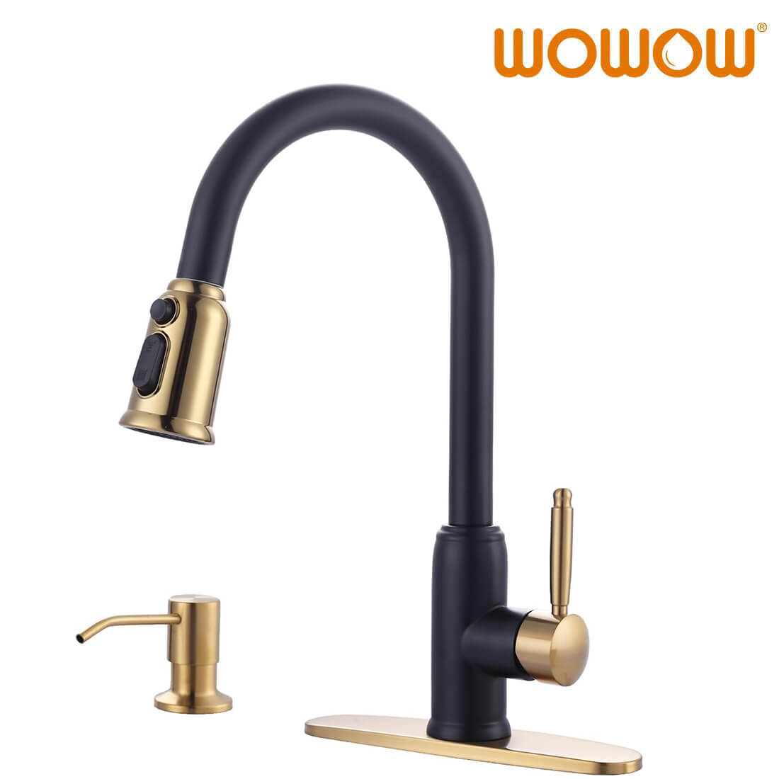 wowow stainless steel black gold pull down kitchen faucet