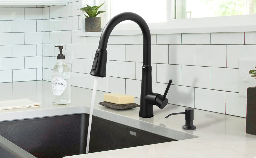 wowow stainless steel black pull down kitchen faucets with soap dispenser 1
