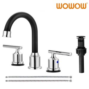 matte black and chrome bathroom faucet
