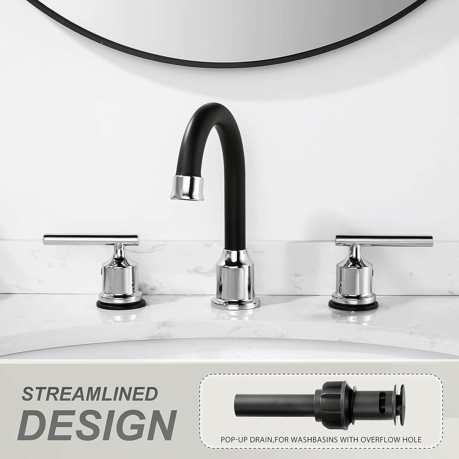 black and chrome bathroom faucet