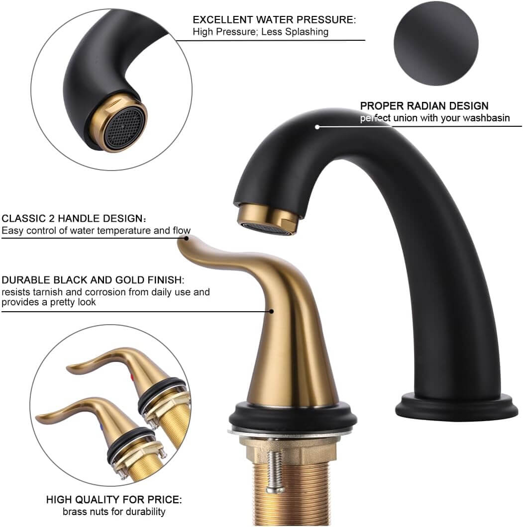 wowow widespread black and gold bathroom sink faucet 3