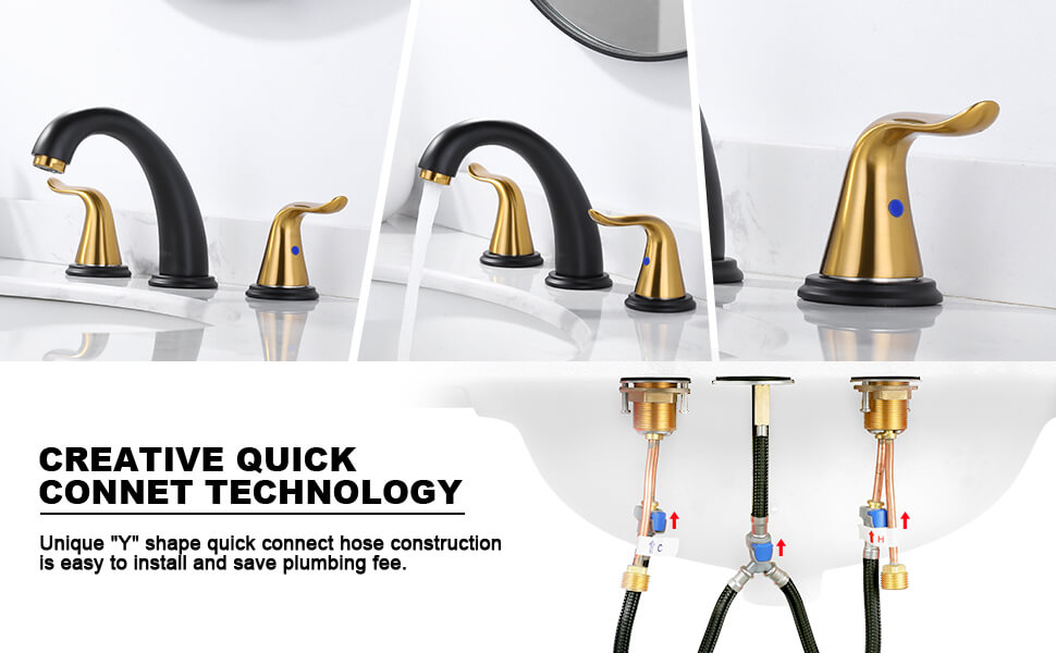 wowow widespread black and gold bathroom sink faucet