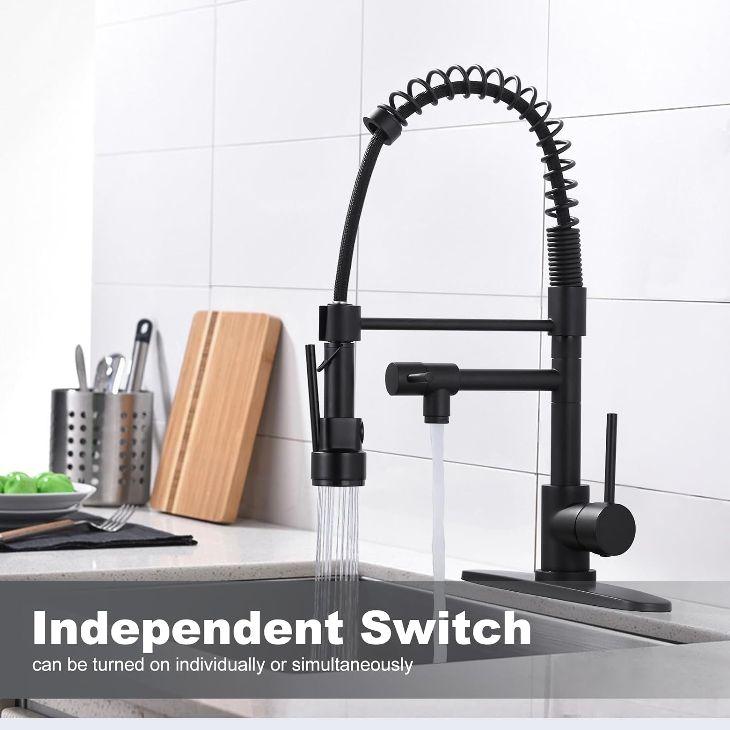 wowow matte black high arc commercial spring pull down kitchen faucet 6