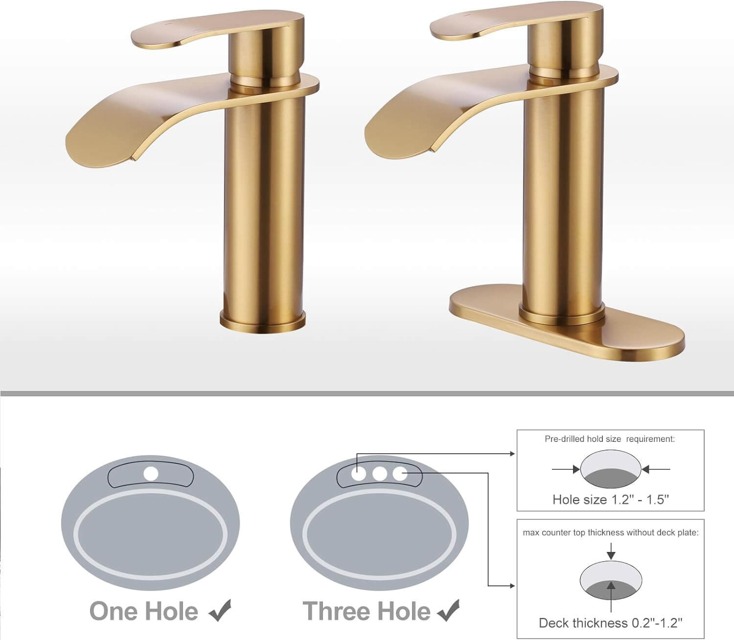 wowow single handle brushed gold waterfall bathroom faucet with deck plate 8