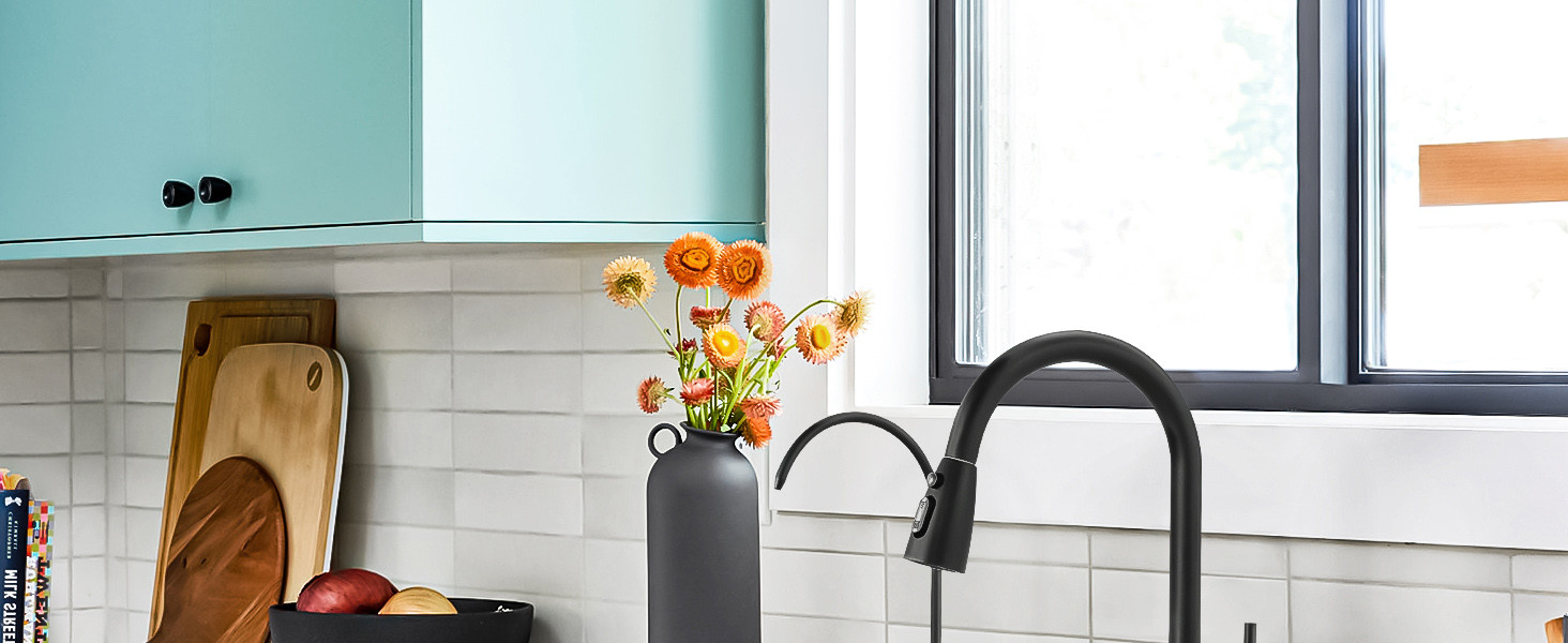 matte black pull down kitchen faucet and water filter faucet combo 2
