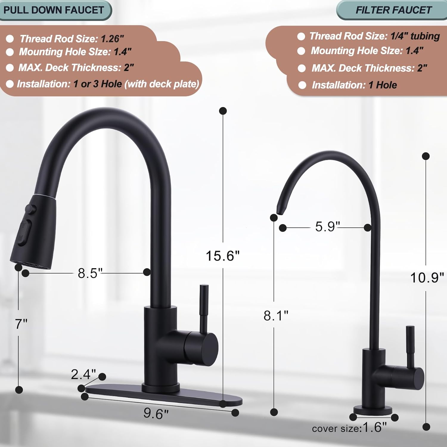 pull down kitchen faucet and water filter faucet combo 2