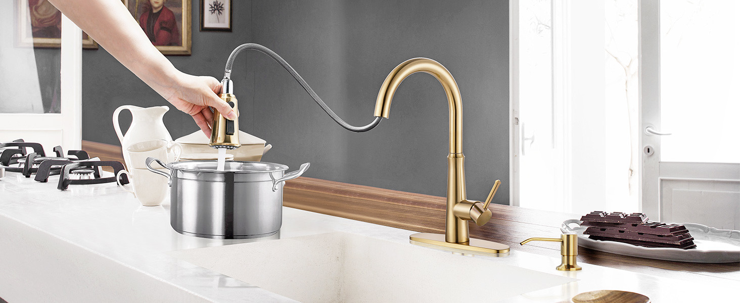 pull down kitchen faucet with soap dispenser