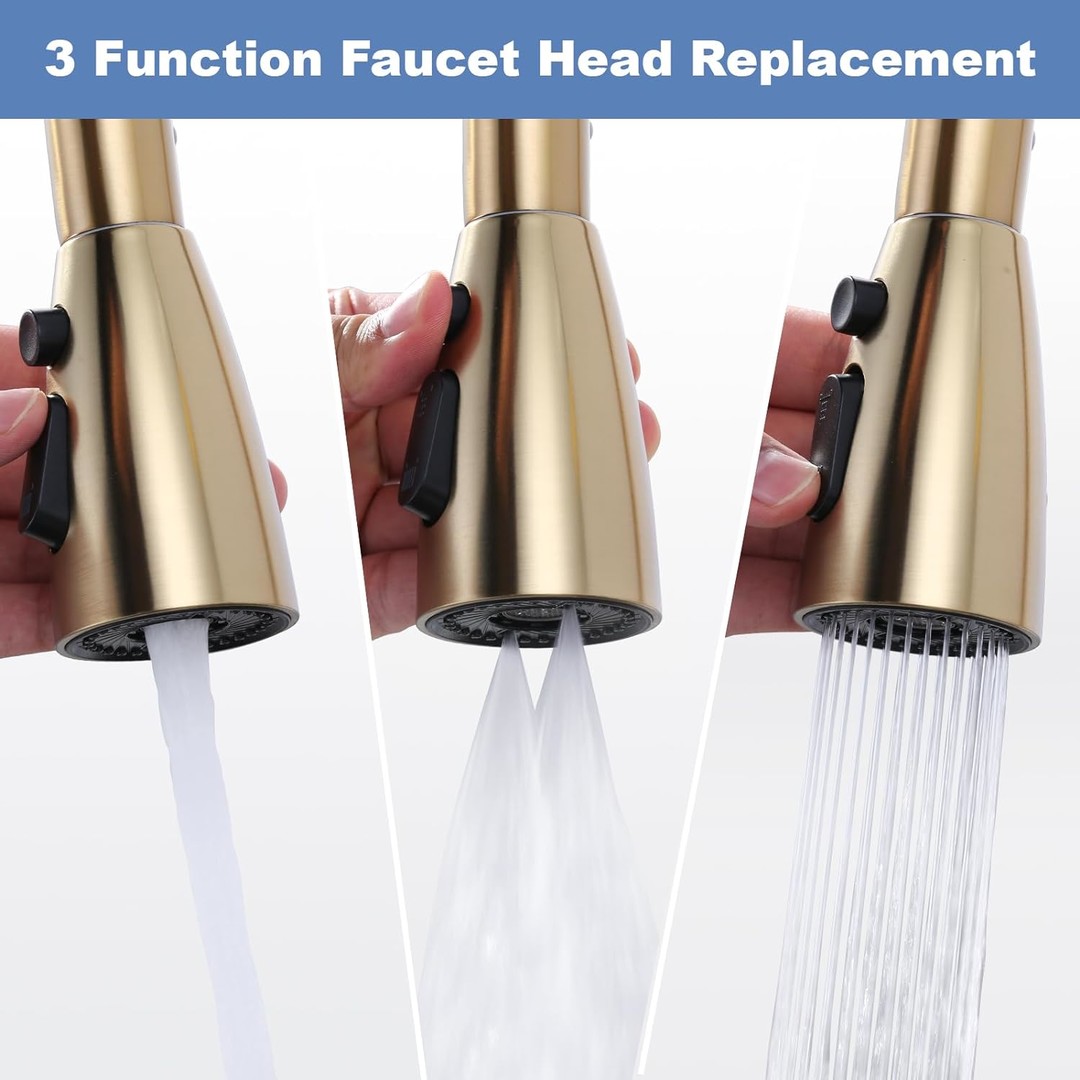 wowow brushed gold 3 function kitchen faucet head replacement 4