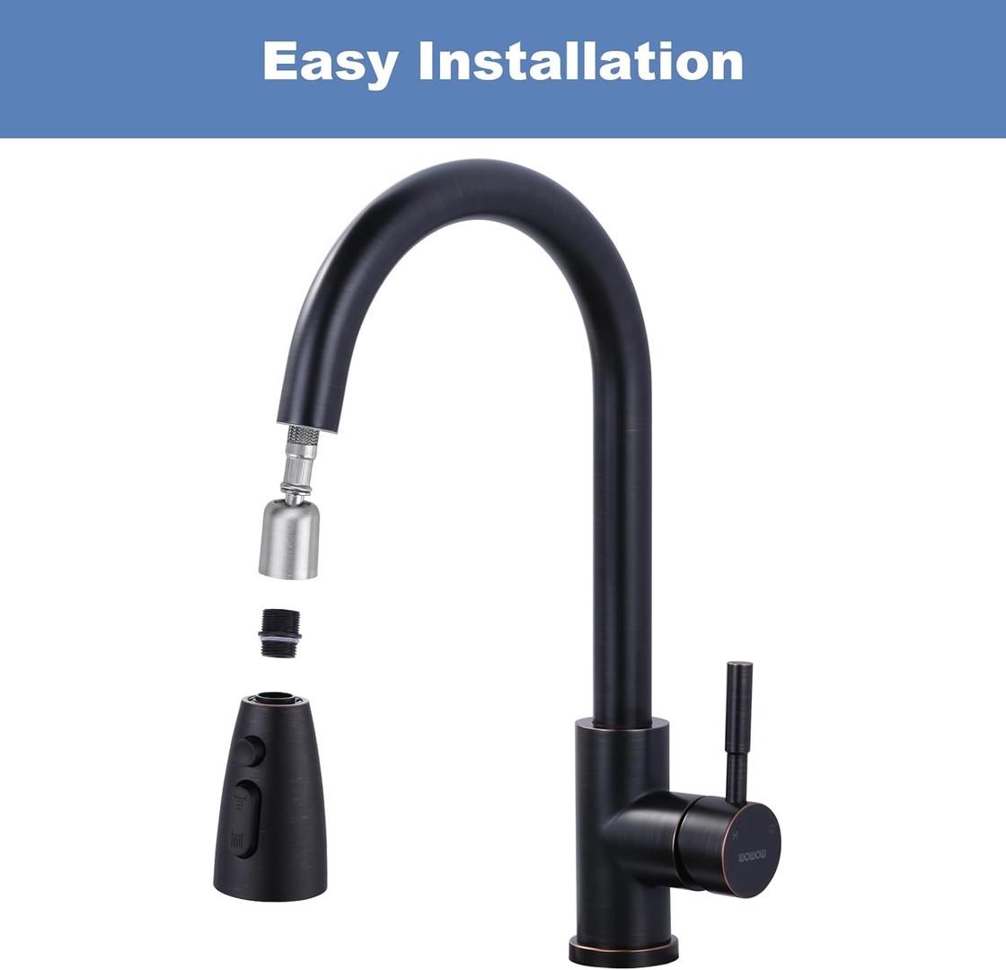 wowow oil rubbed bronze 3 function pull down faucet spray head 2