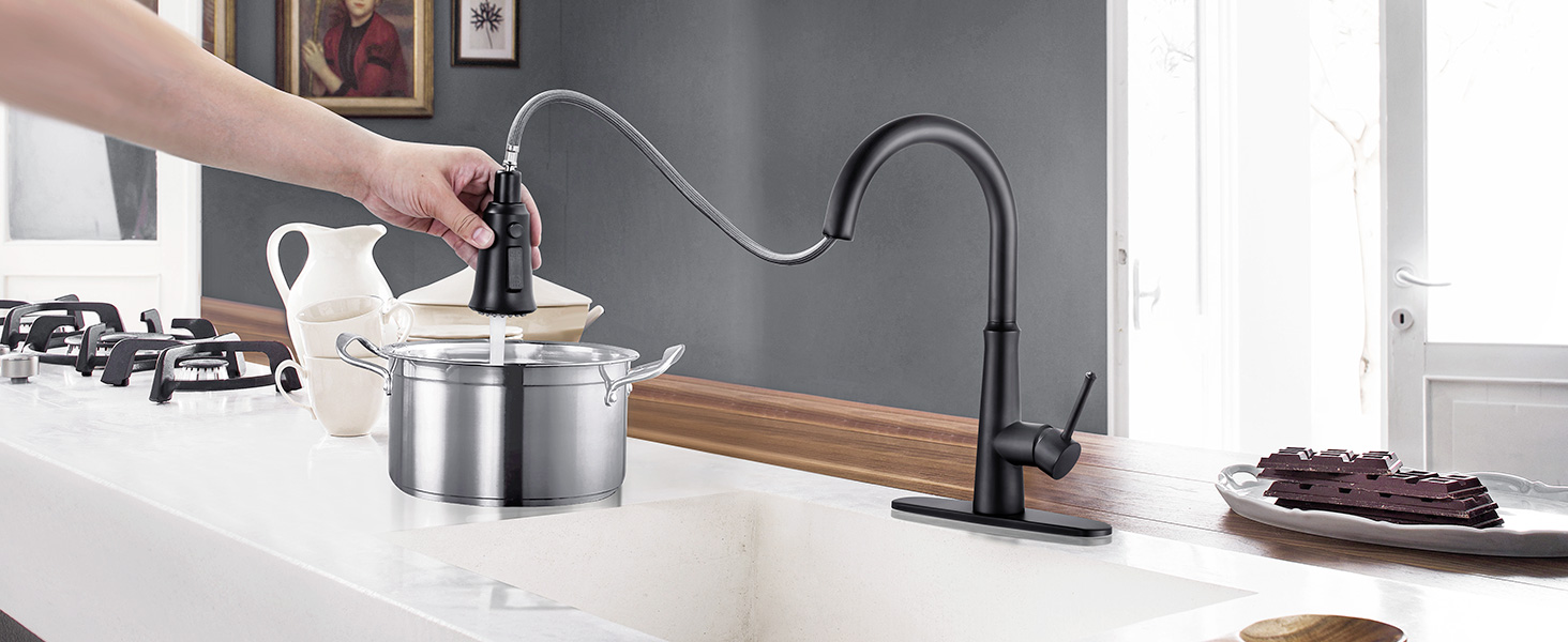 Single Handle Oil Rubbed Bronze Pull Down Kitchen Sink Faucet with Deck Plate - Kitchen Faucets - 2