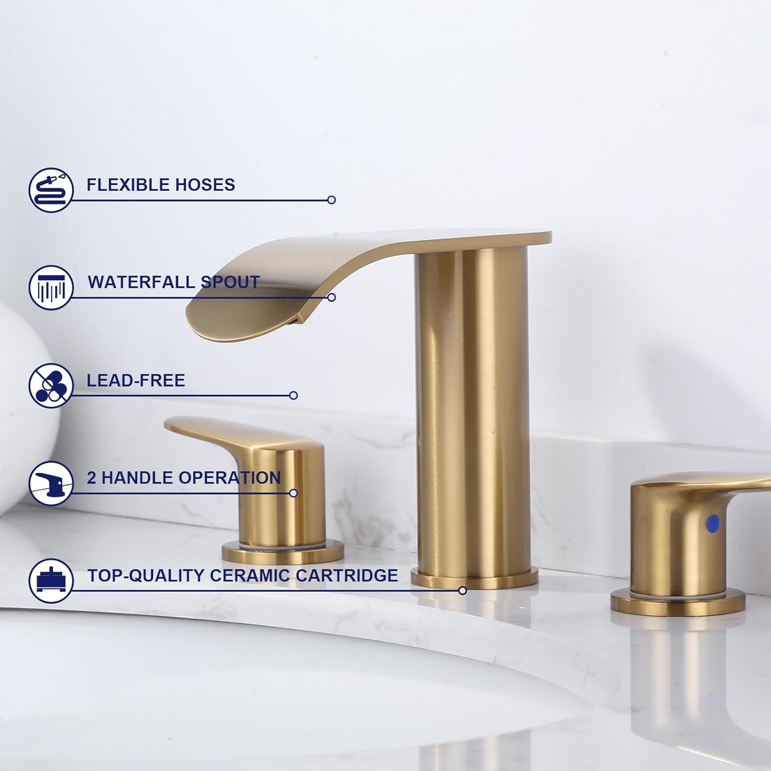 wowow 8 inch brushed gold waterfall widespread bathroom faucet 2