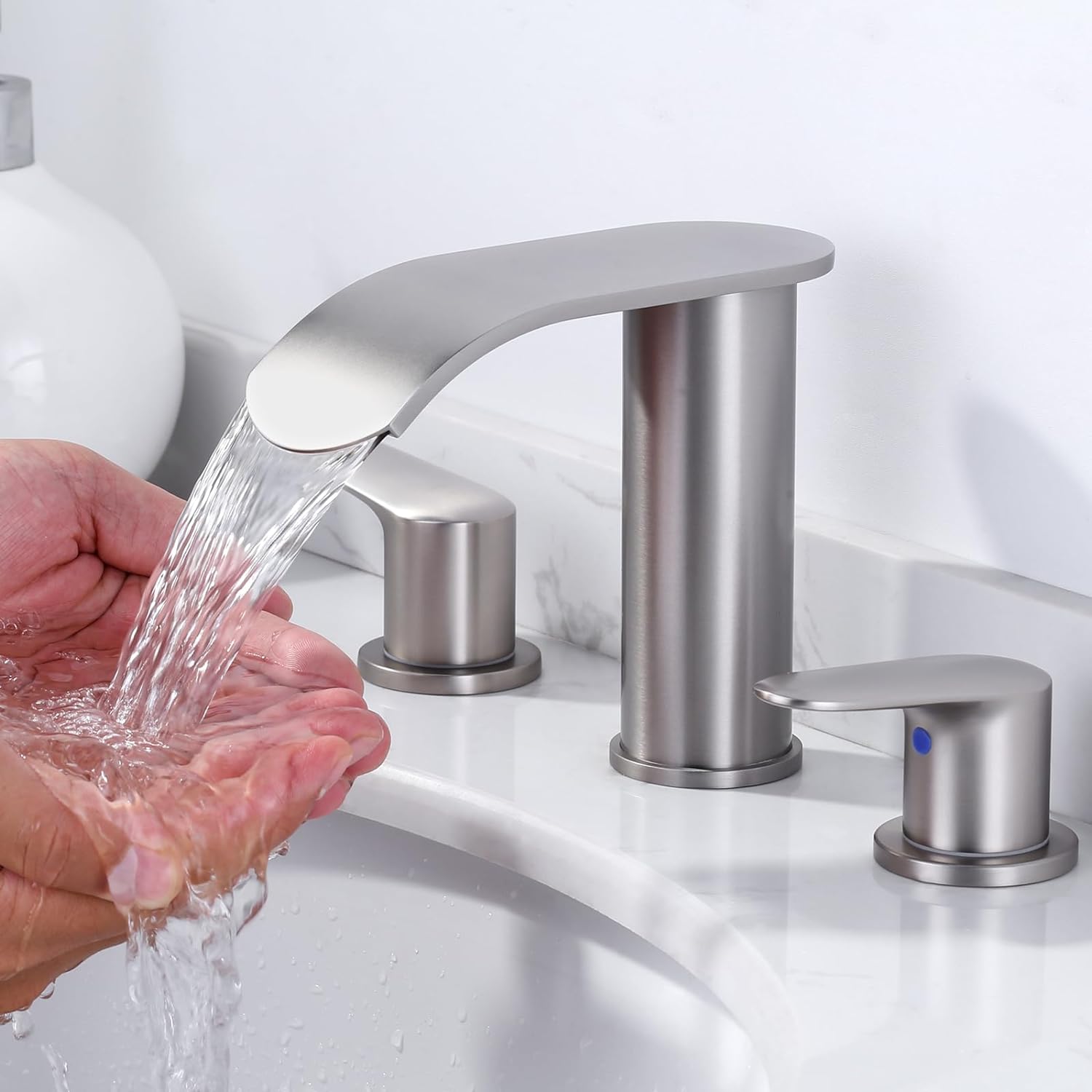 wowow brushed nickel waterfall 8 inch widespread bathroom sink faucet 10