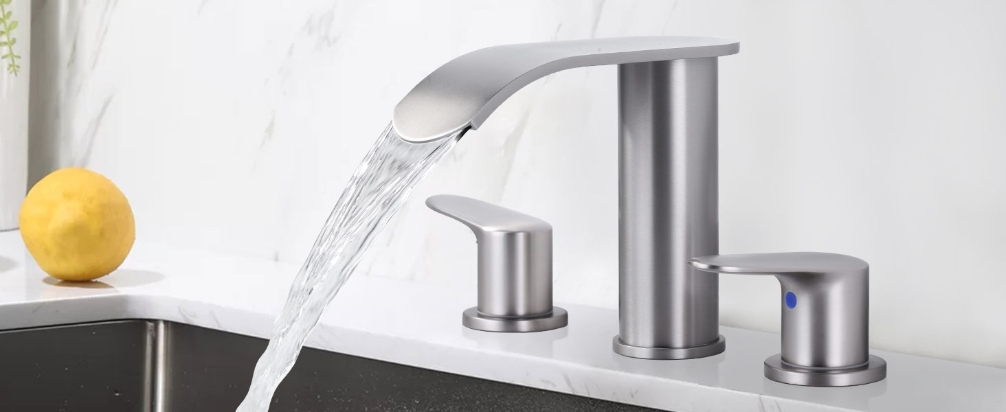 wowow brushed nickel waterfall 8 inch widespread bathroom sink faucet 3