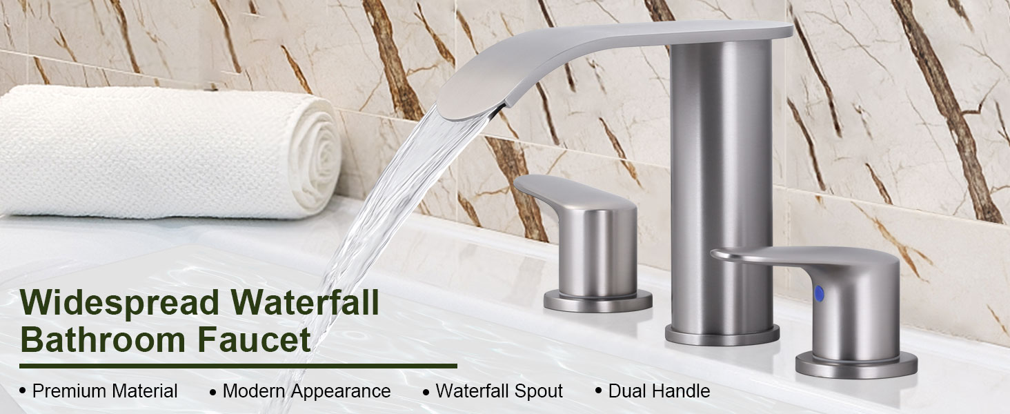 wowow brushed nickel waterfall 8 inch widespread bathroom sink faucet 4