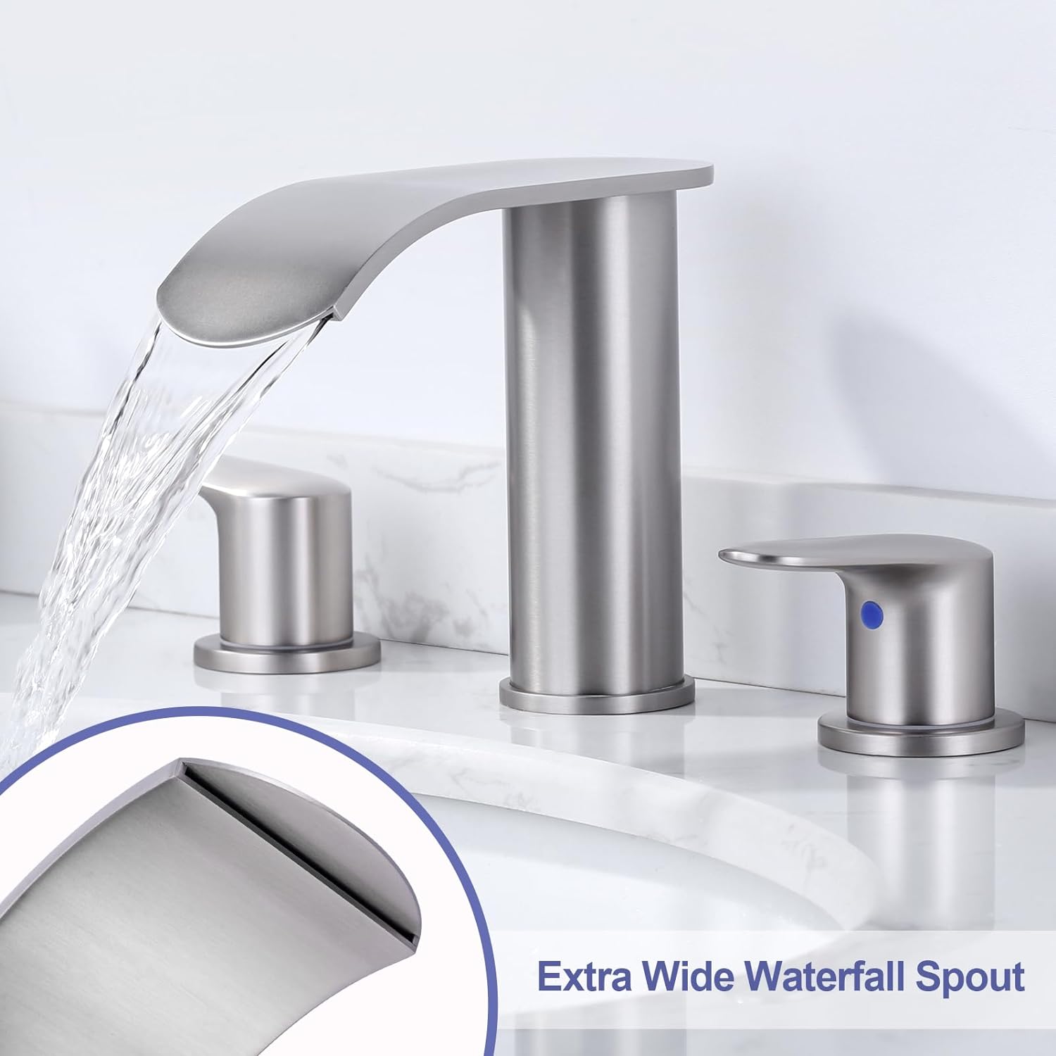 wowow brushed nickel waterfall 8 inch widespread bathroom sink faucet 9