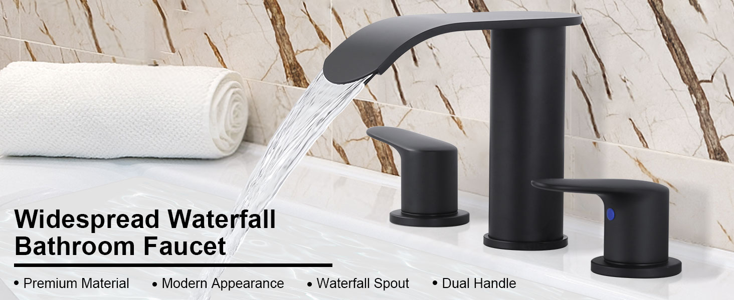 wowow waterfall 8 inch matte black widespread bathroom sink faucet 11