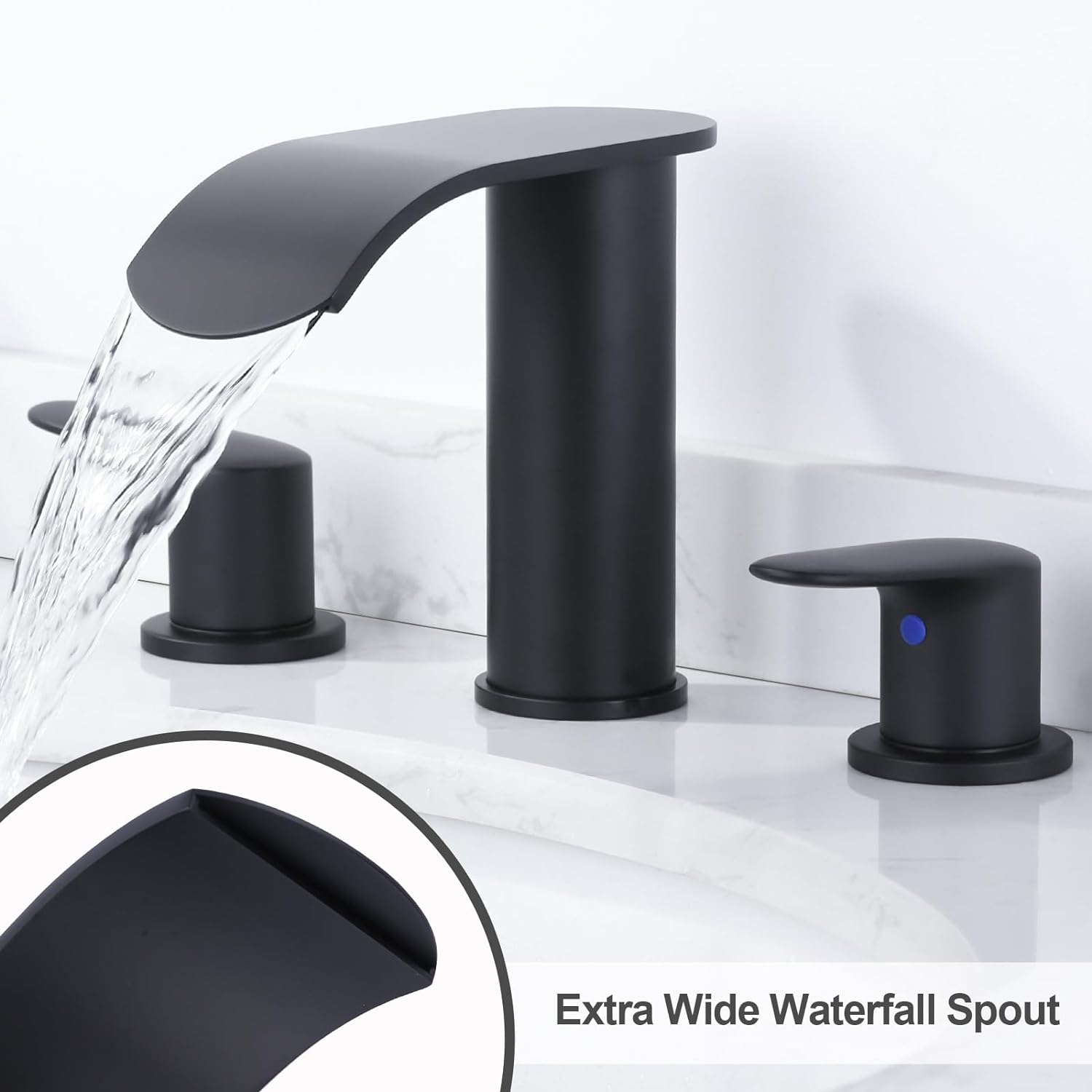 wowow waterfall 8 inch matte black widespread bathroom sink faucet 7