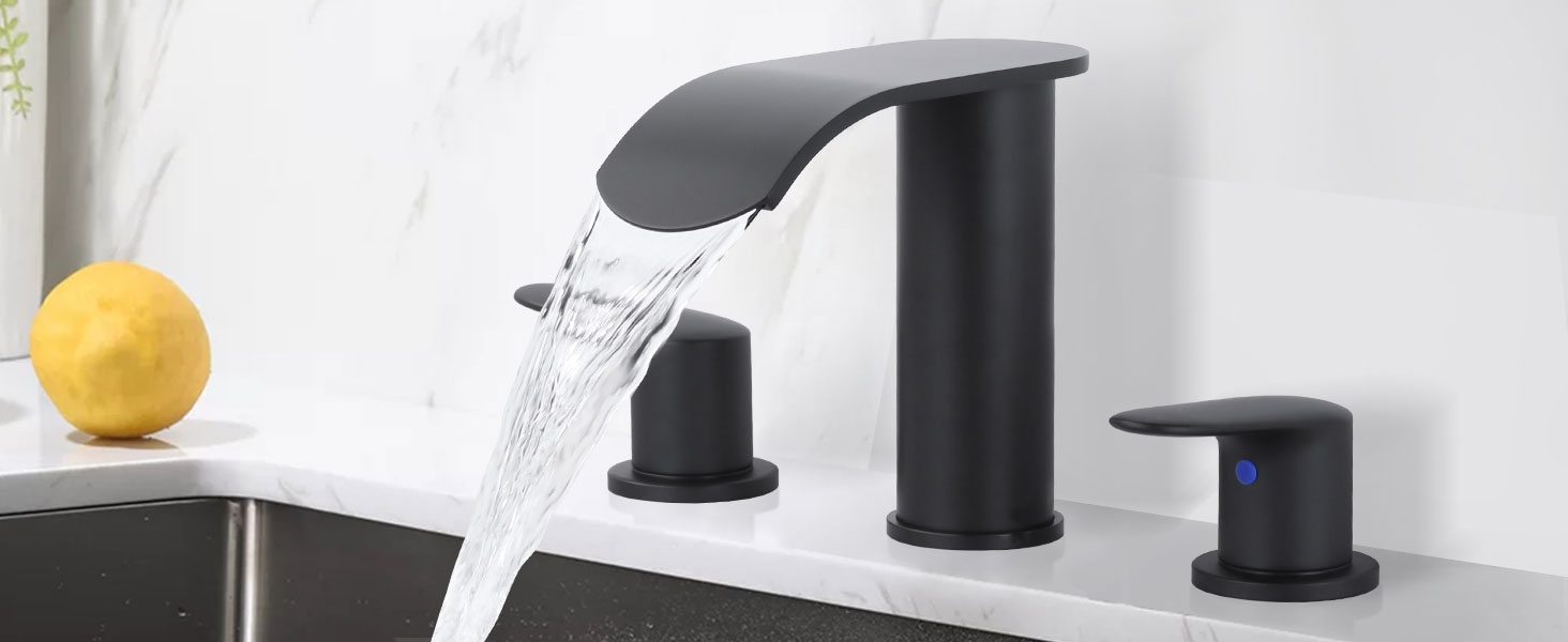 wowow waterfall 8 inch matte black widespread bathroom sink faucet 9