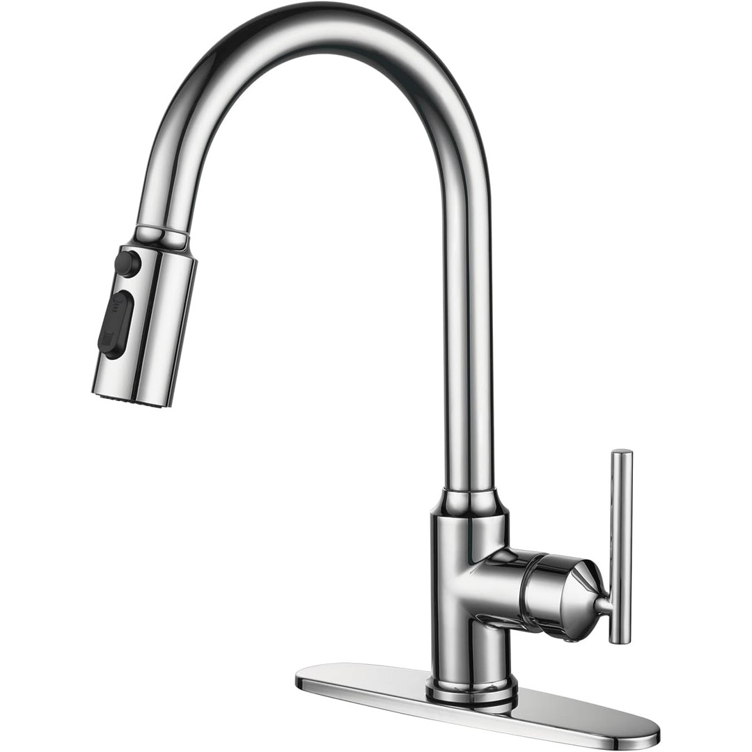 WOWOW Brushed Nickel High Arc Single Handle Pull Down Kitchen Faucet 1