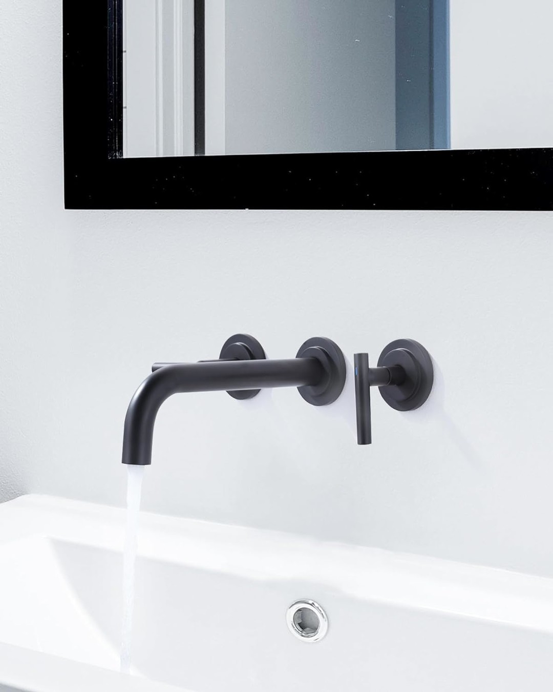 WOWOW Matte Black Wall Mount Widespread Bathroom Faucet 5
