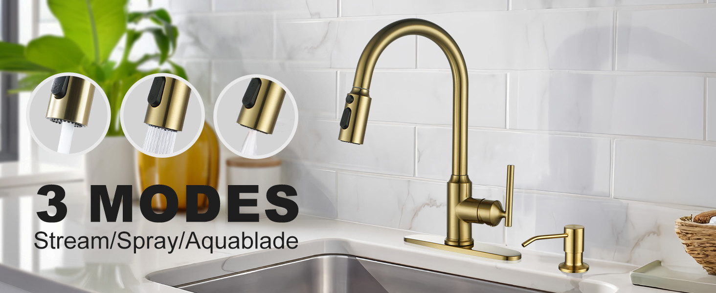 wowow brushed gold high arc single handle pull down kitchen faucet 9