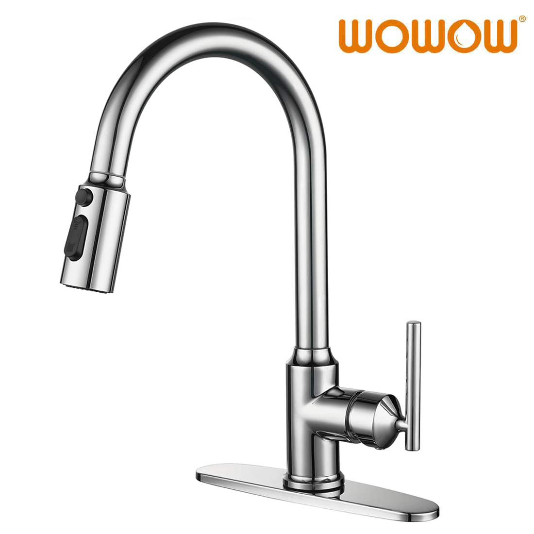 wowow chrome high arc single handle kitchen faucets with pull down sprayer 1