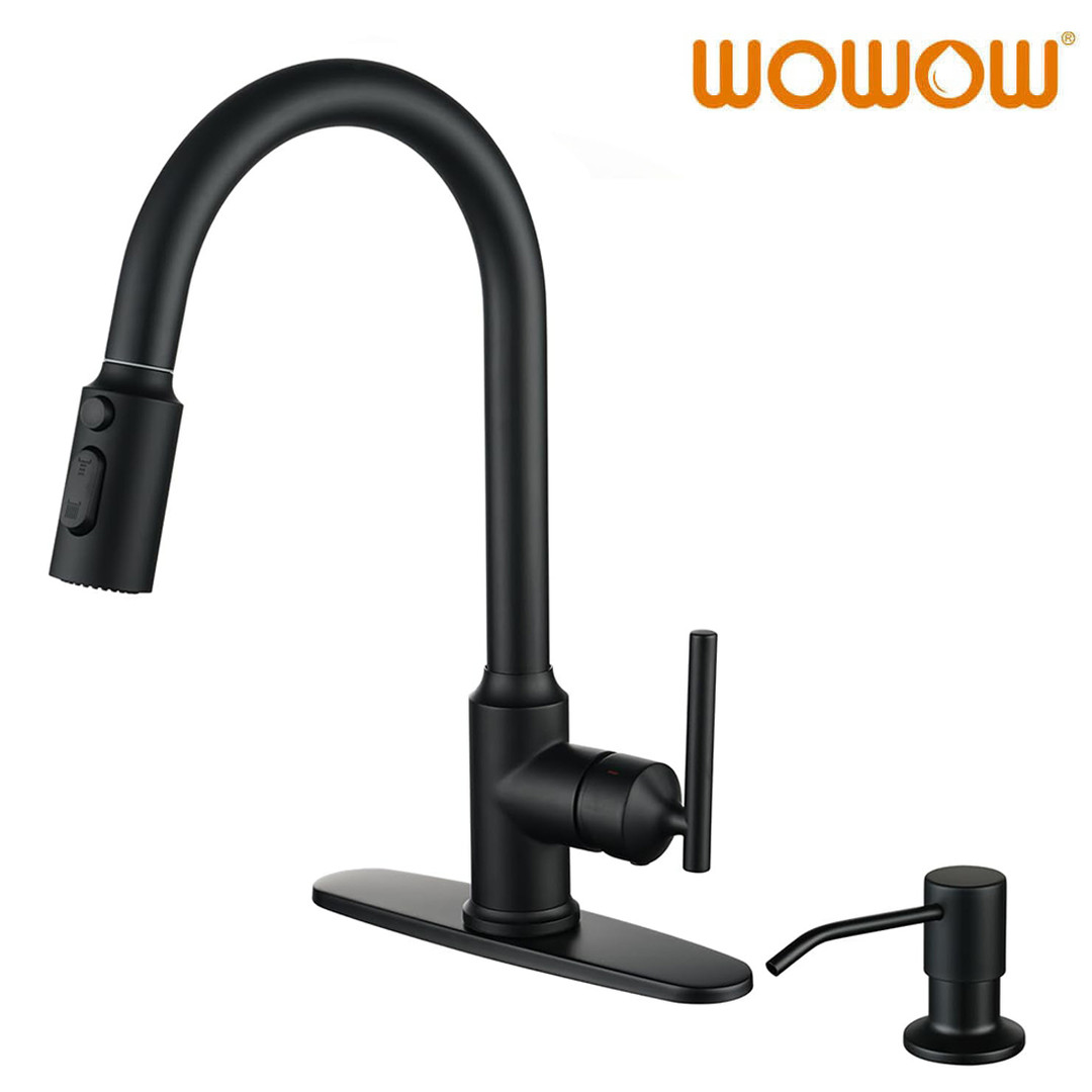 wowow high arc matte black single handle pull down kitchen faucet 8