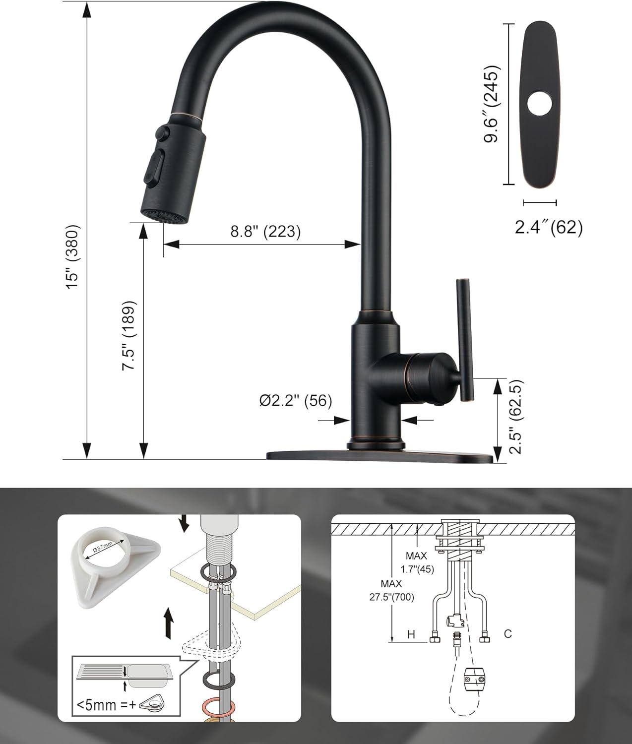 wowow oil rubbed bronze high arc single handle kitchen faucets 2