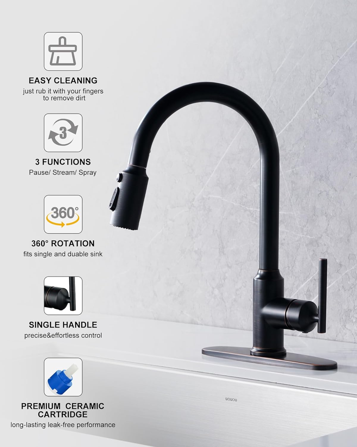 wowow oil rubbed bronze high arc single handle kitchen faucets 3