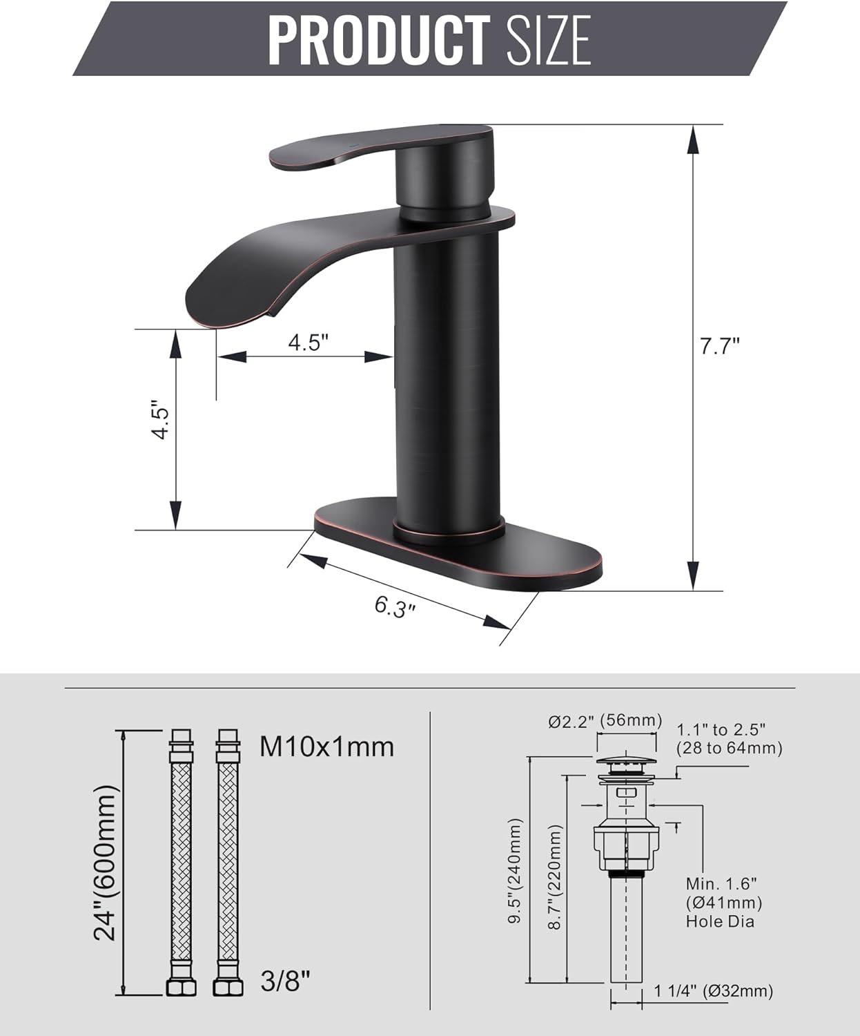 wowow single handle oil rubbed bronze waterfall bathroom faucet with deck plate 2