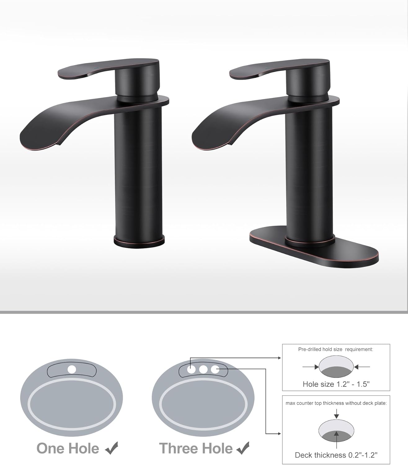 wowow single handle oil rubbed bronze waterfall bathroom faucet with deck plate 6
