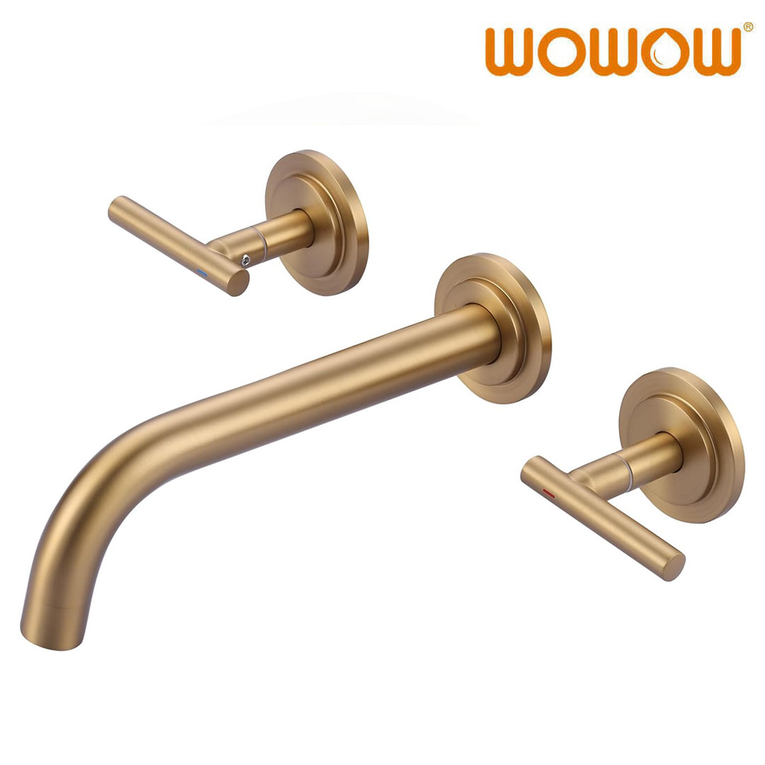 wowow wall mount widespread bathroom faucet brushed gold 1