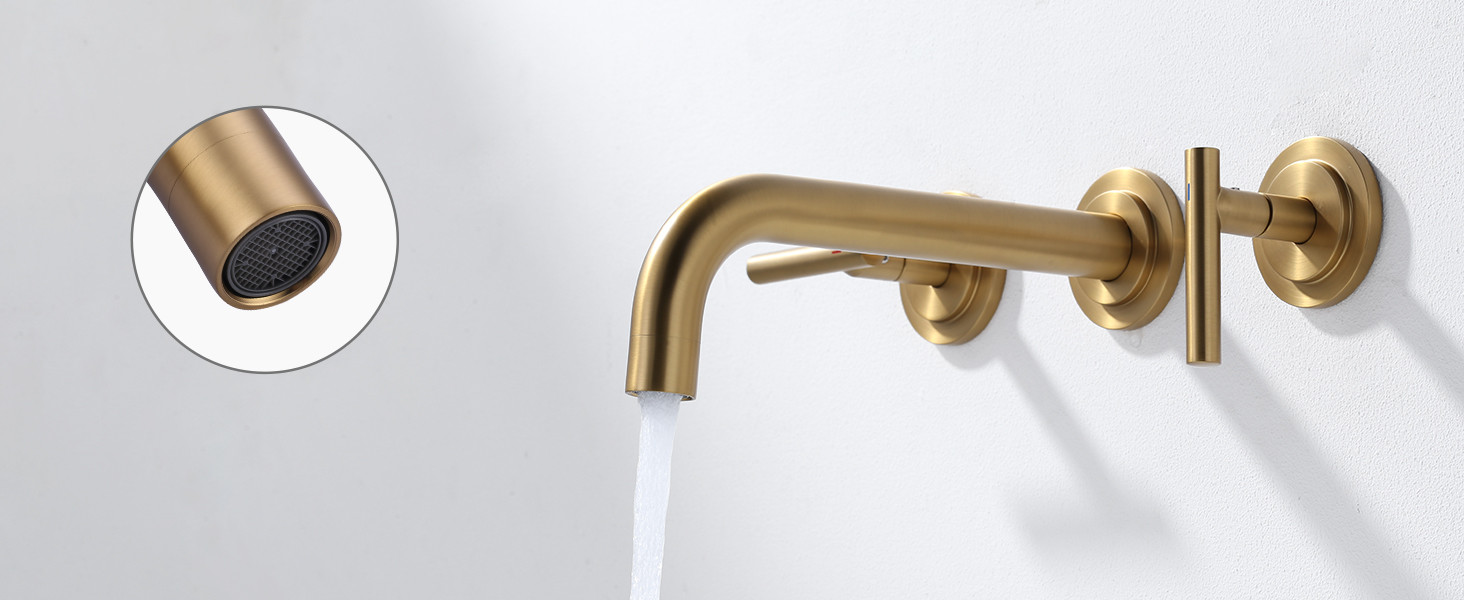 wowow wall mount widespread bathroom faucet brushed gold 12
