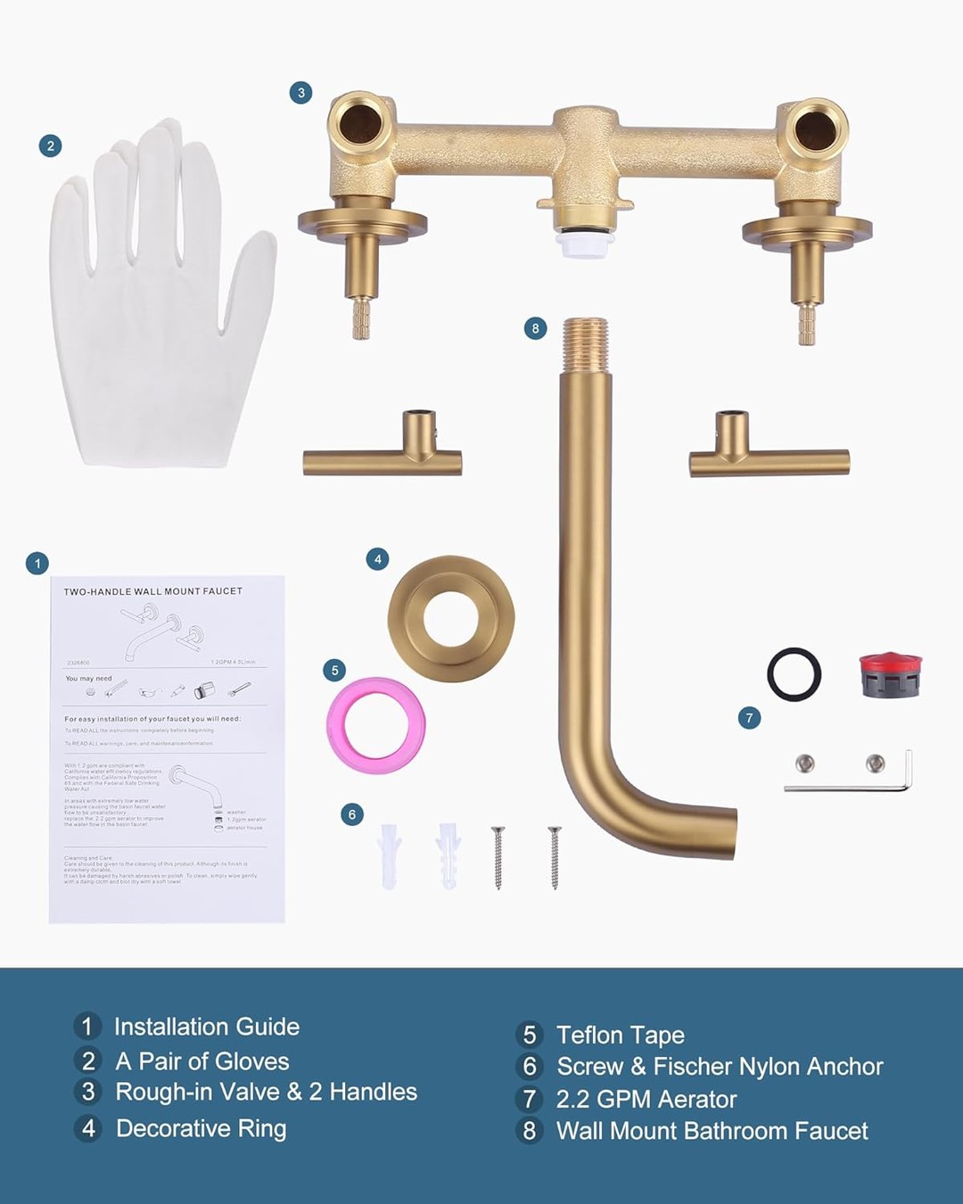 wowow wall mount widespread bathroom faucet brushed gold 4