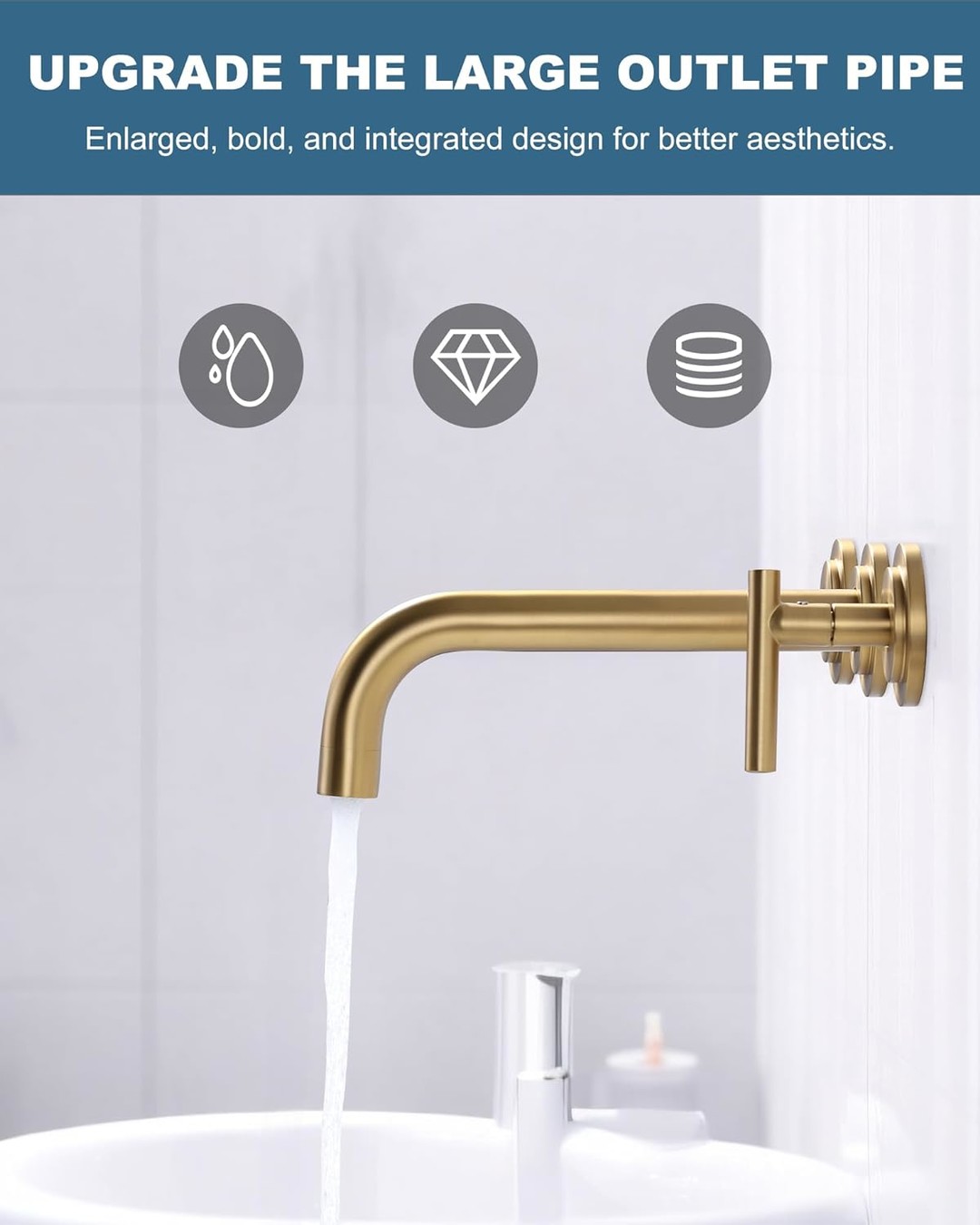 wowow wall mount widespread bathroom faucet brushed gold 5