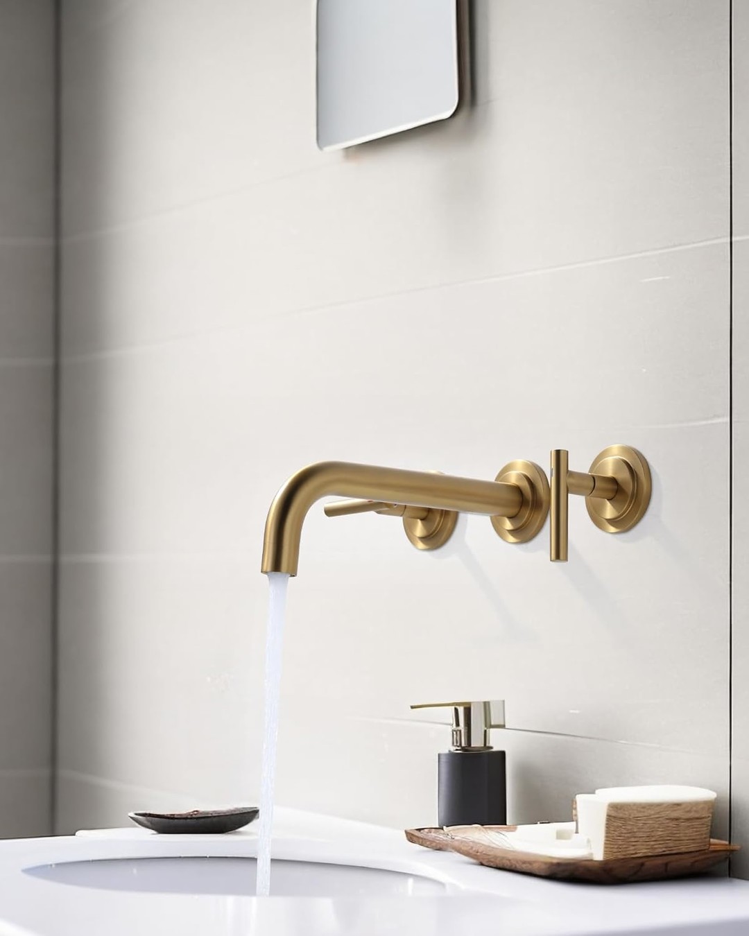 wowow wall mount widespread bathroom faucet brushed gold 9