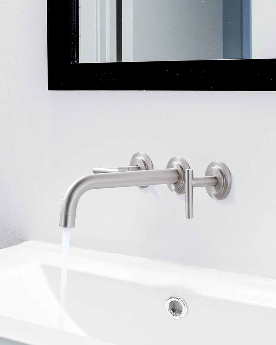 wowow wall mount widespread bathroom faucet brushed nickel 1