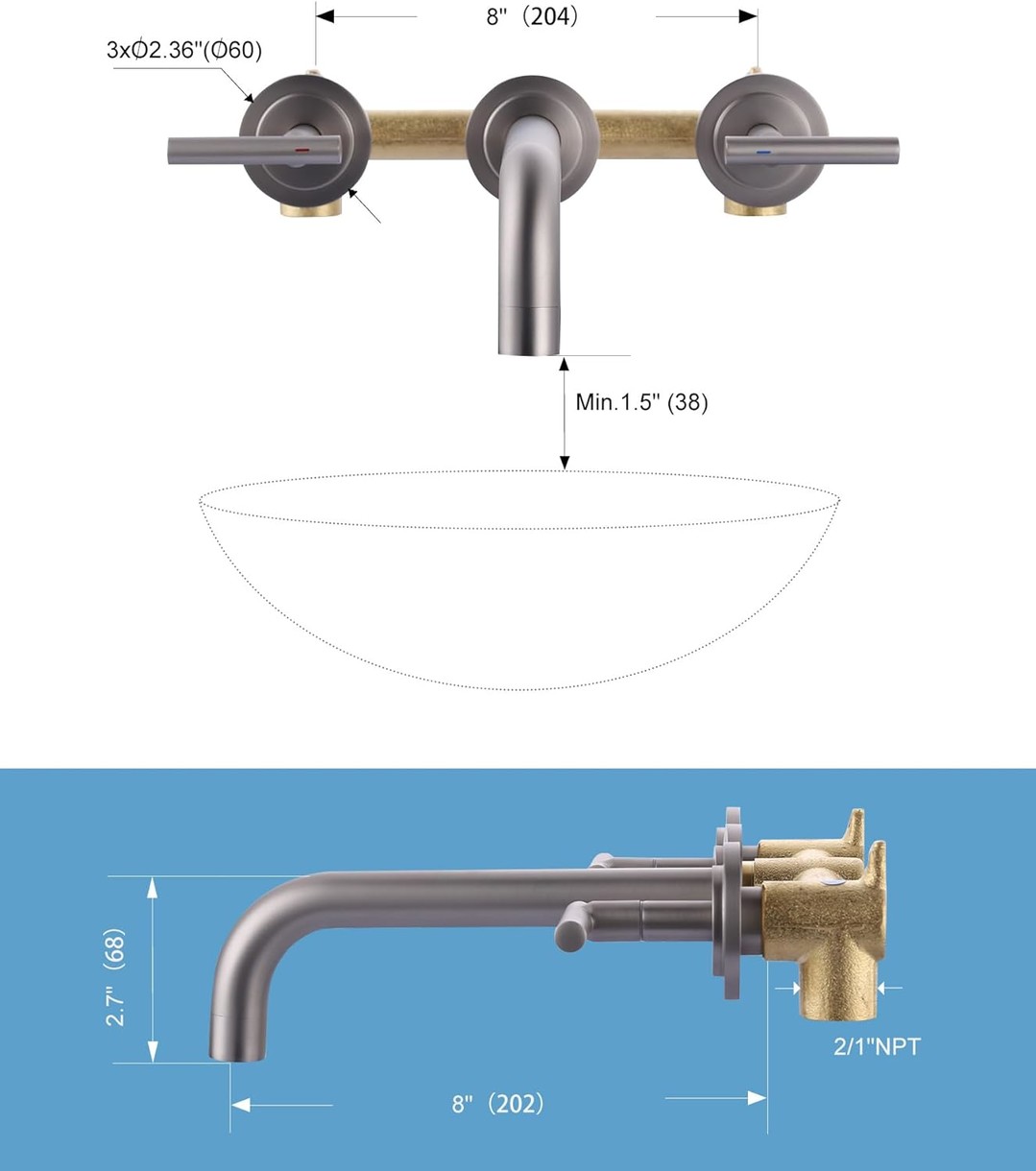 wowow wall mount widespread bathroom faucet brushed nickel 10