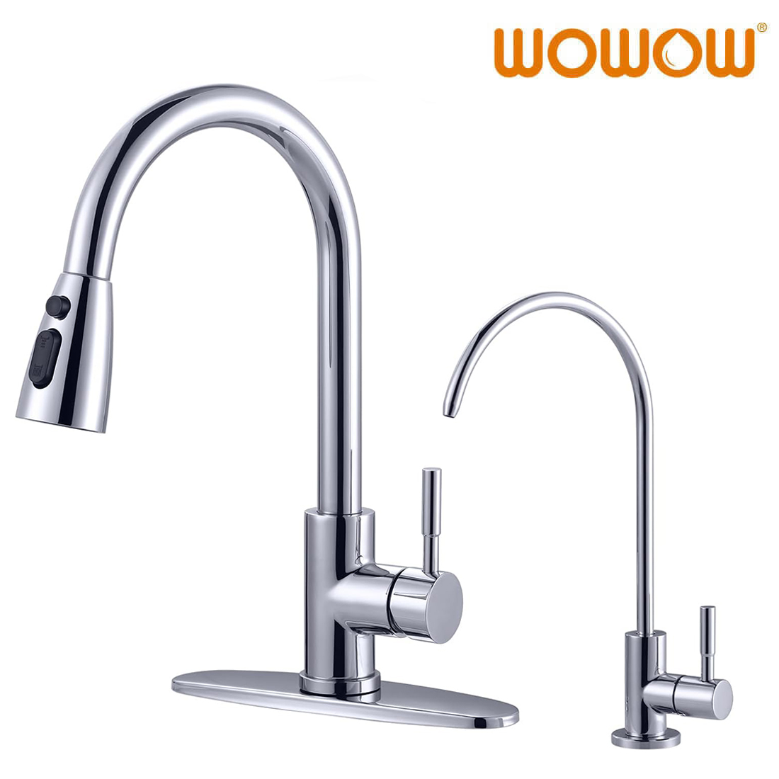 wowow chrome stainless steel pull down kitchen faucet and water filter faucet combo 6