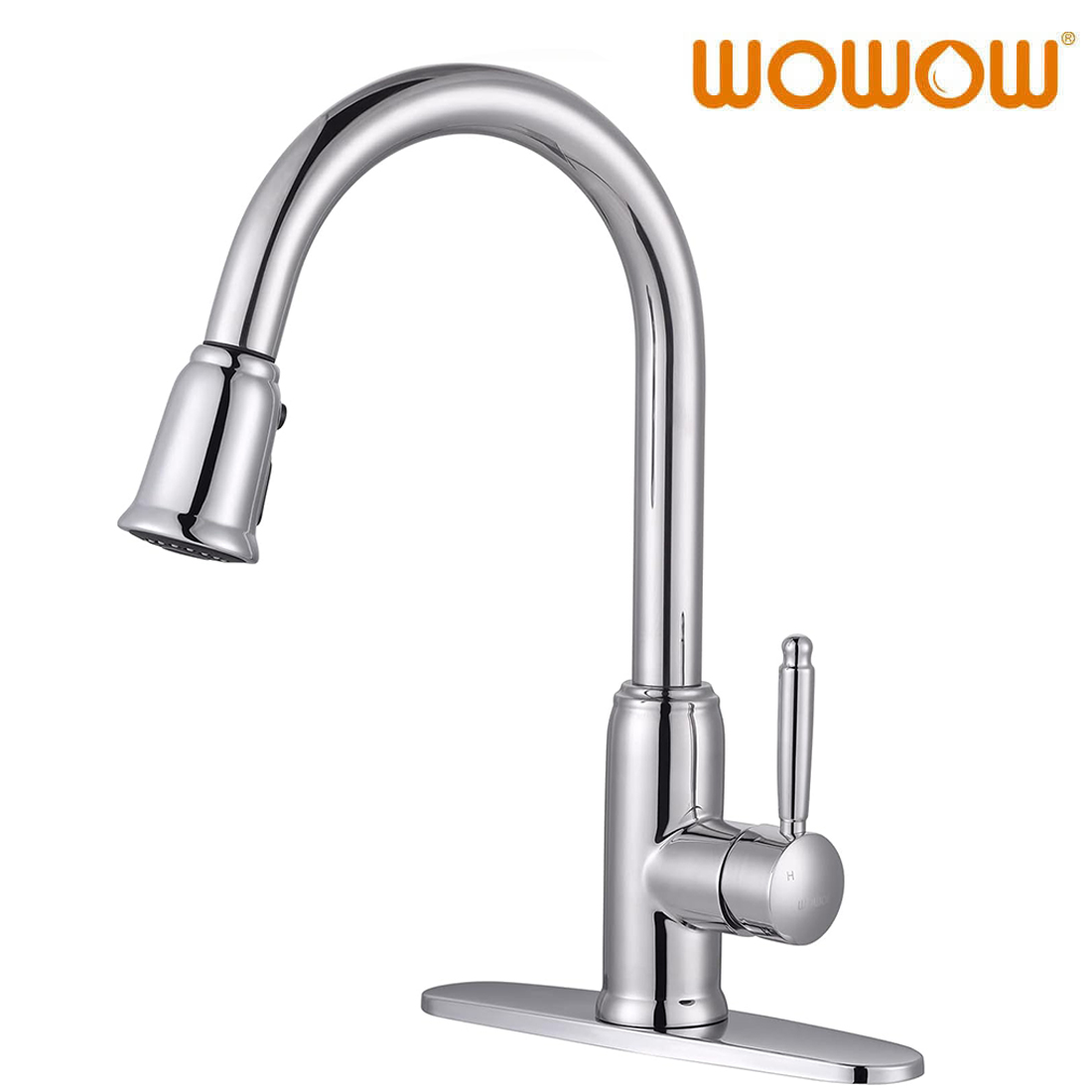 High Arc Kitchen Faucet With Pull Out Sprayer – Chrome Finish, Includes Deck Plate, Fits 1 Or 3-Hole Sinks, 360° Swivel Nozzle