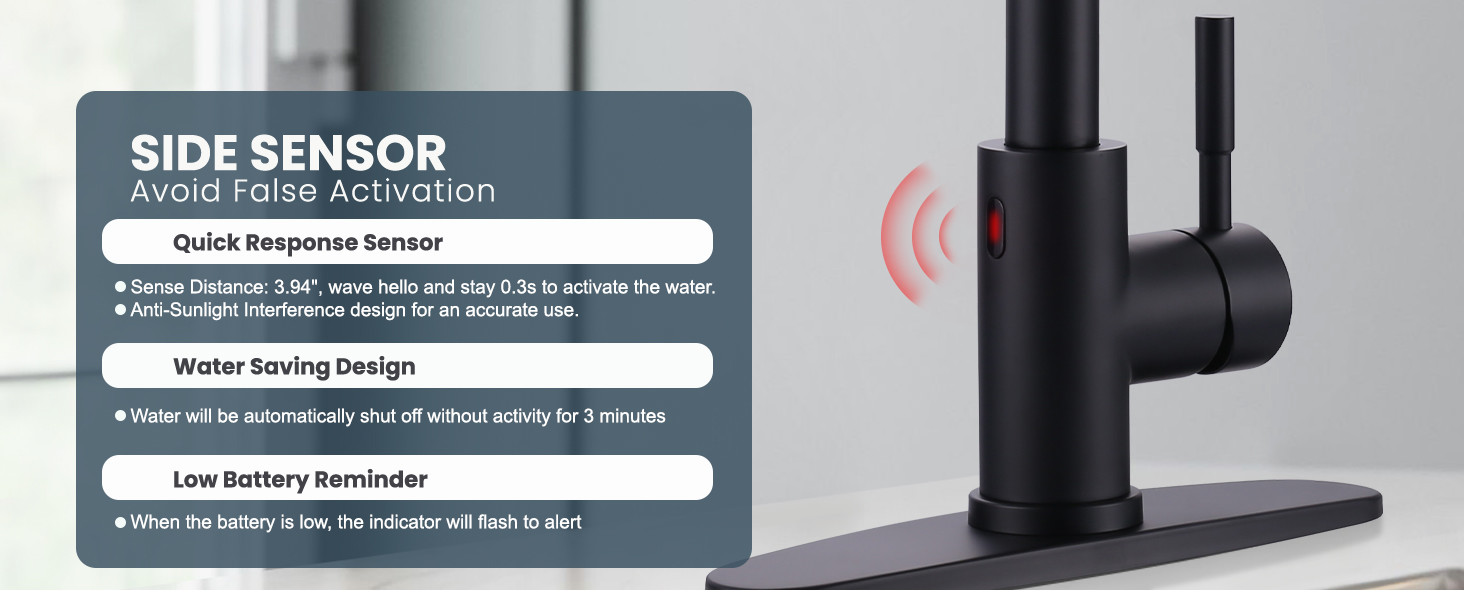 wowow single handle matte black touchless smart motion sensor kitchen faucet with sprayer 5 1