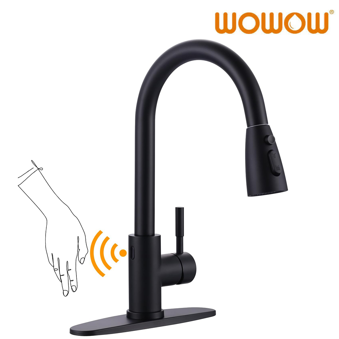 wowow single handle matte black touchless smart motion sensor kitchen faucet with sprayer 7