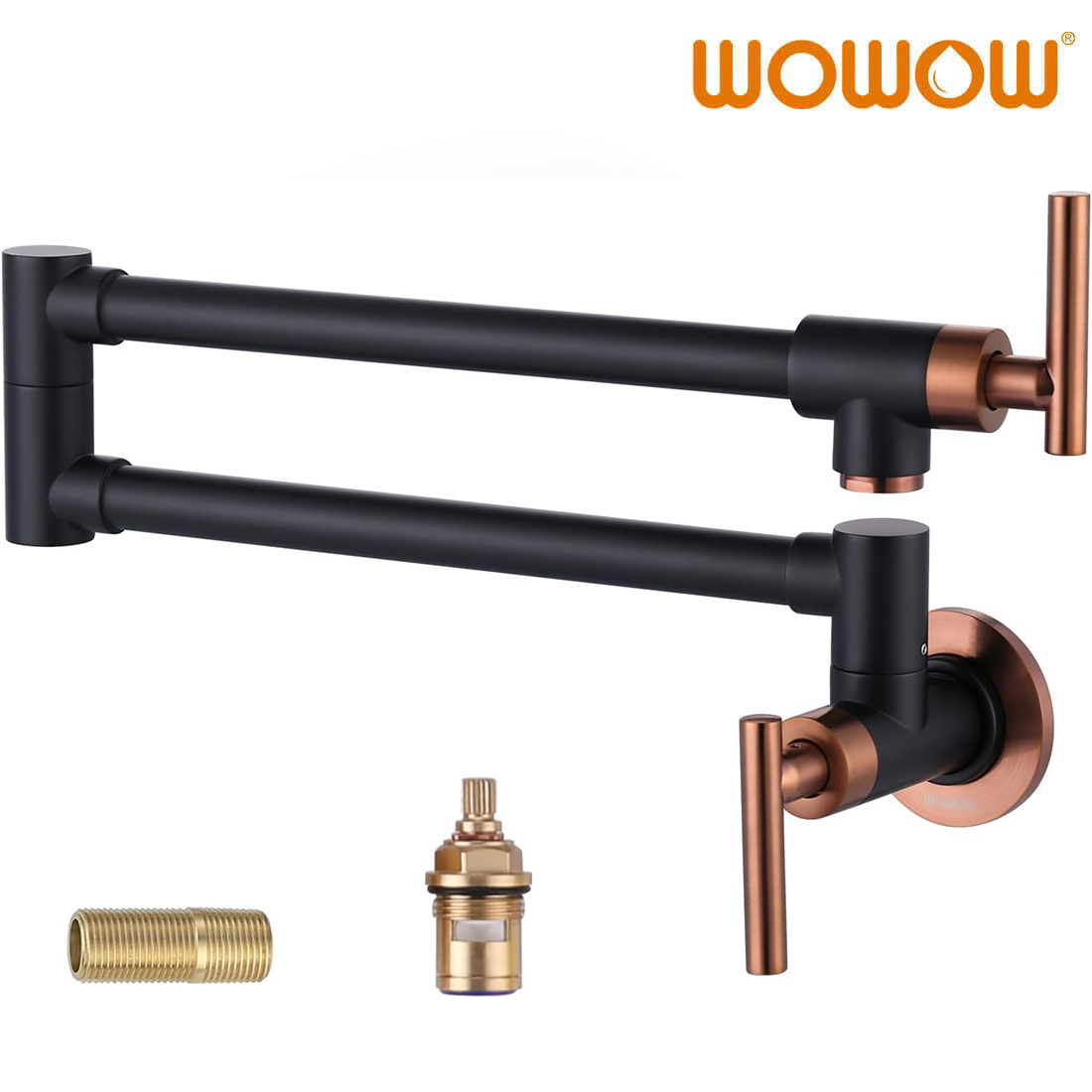 wowow wall mounted black and rose gold commercial pot filler faucet over stove 7
