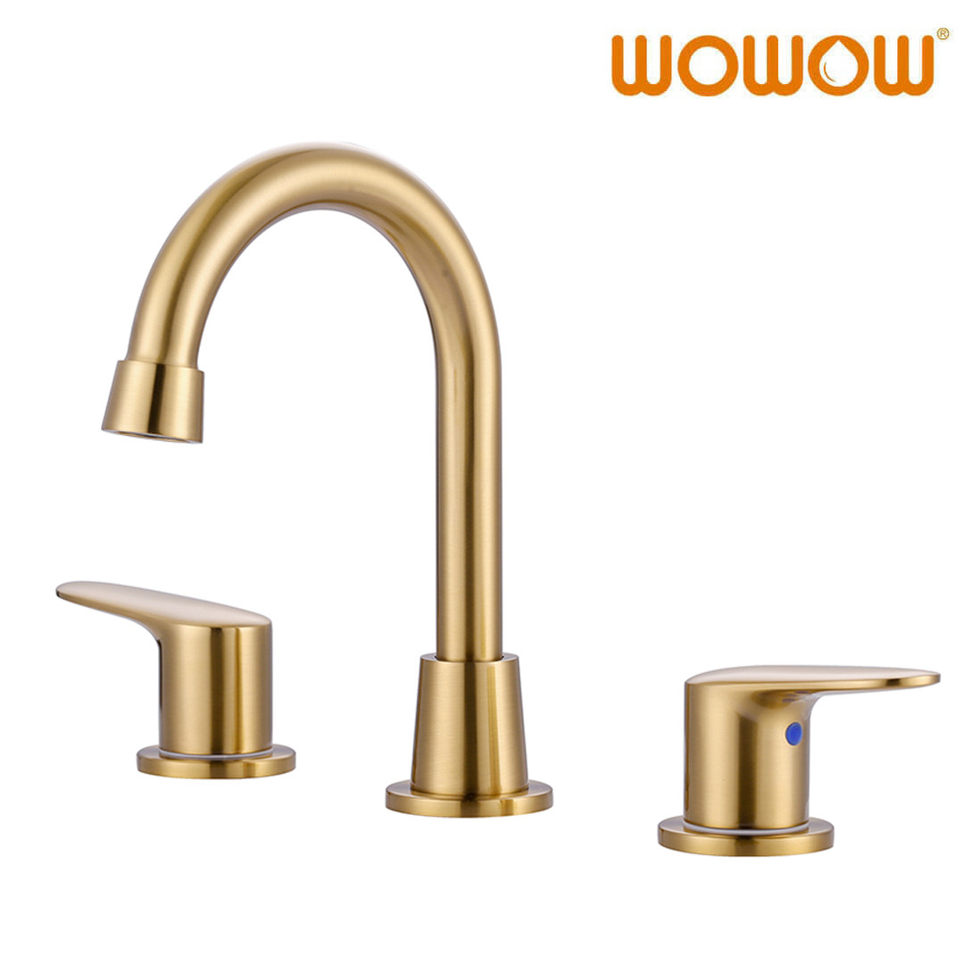 WOWOW Two Handles Brushed Gold 8 in. Widespread Bathroom Sink Faucet WOWOW Two Handles Brushed Gold 8 in. Widespread Bathroom Sink Faucet