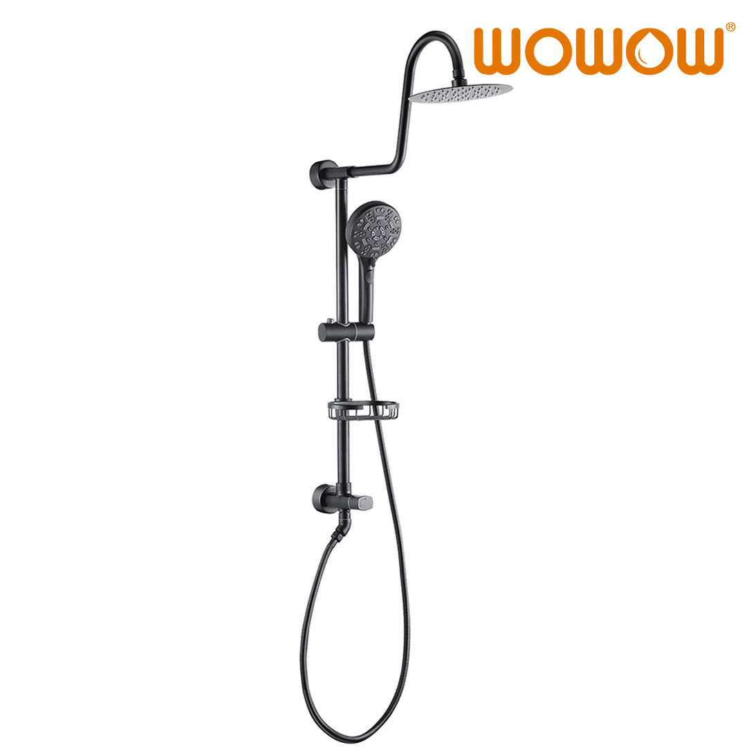 WOWOW 8-function Matte Black Wall Mounted Rain Shower System with Handheld Showerhead