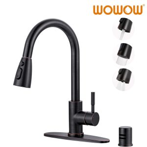 wowow oil rubbed bronze pull down kitchen sink faucet with dishwasher air gap kits 1